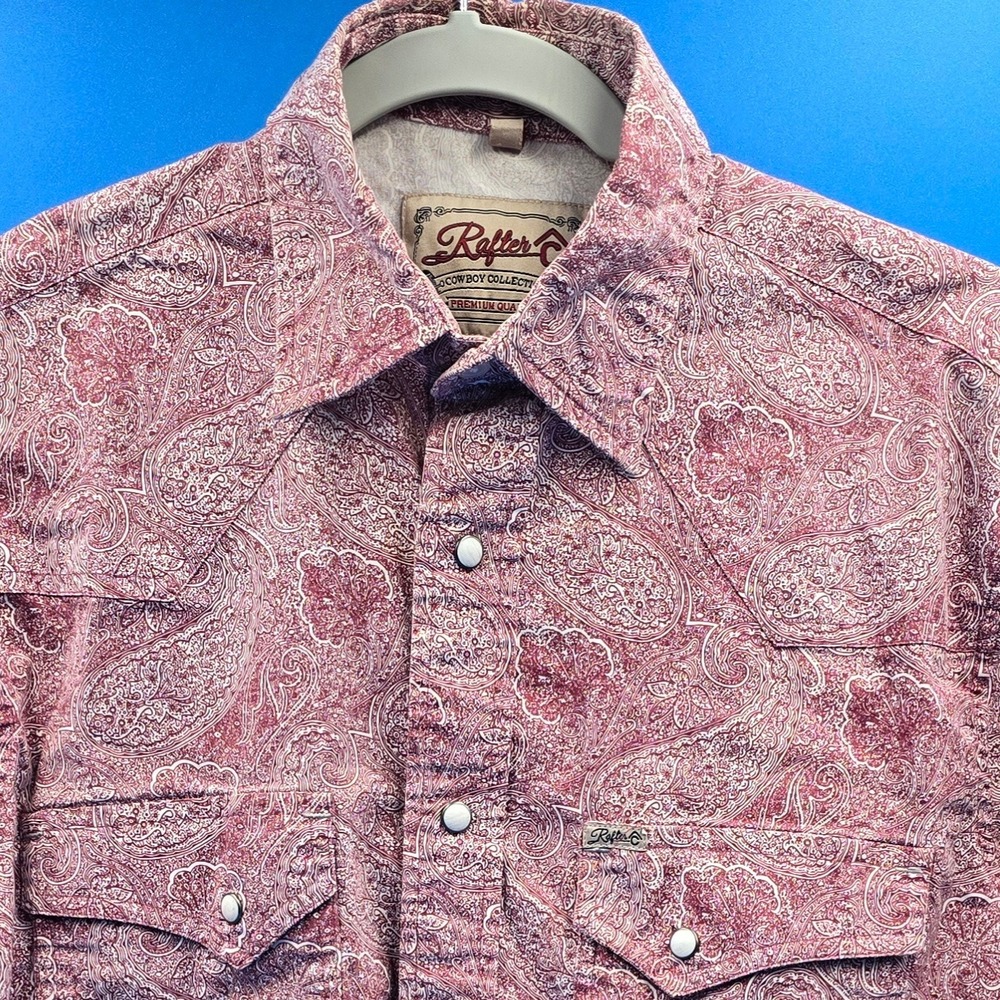 Rafter C Cowboy Collection Mens Small Western Pearl Snap Paisley Shirt Pro Flex‎
